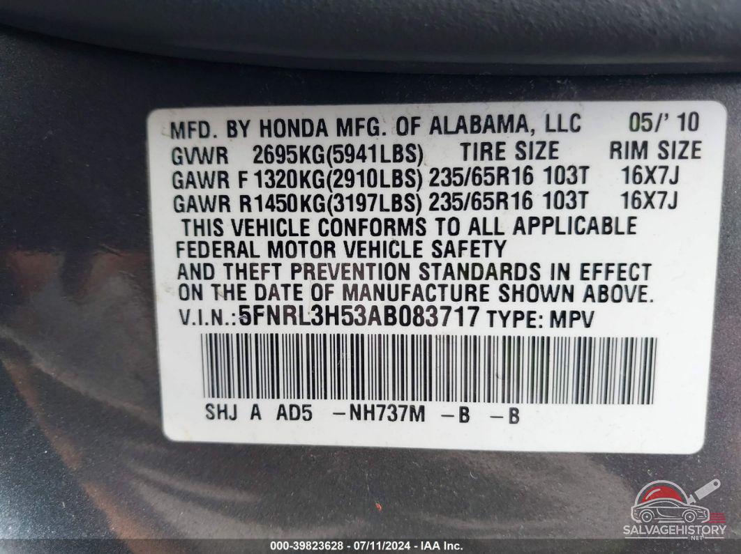 5FNRL3H53AB083717 2010 HONDA ODYSSEY photo no. 9