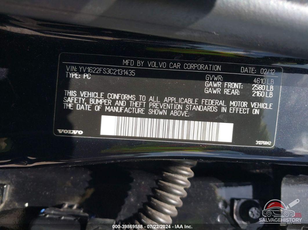 YV1622FS3C2131435 2012 VOLVO S60 photo no. 9