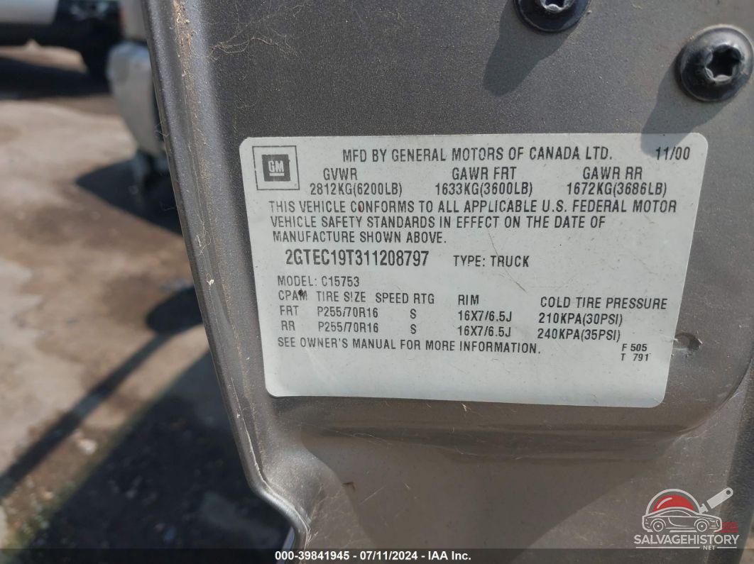 2GTEC19T311208797 2001 GMC NEW SIERRA photo no. 9