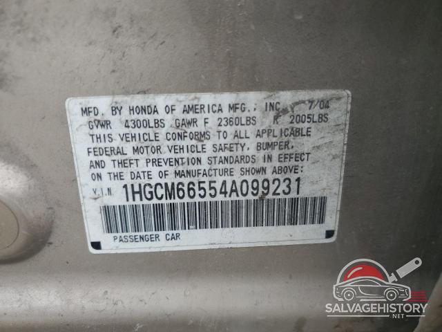 1HGCM66554A099231 2004 HONDA ACCORD photo no. 12