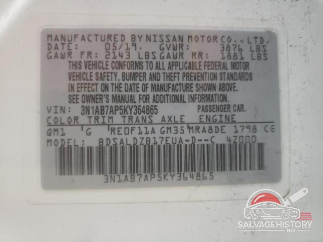 3N1AB7AP5KY364865 2019 NISSAN SENTRA photo no. 13