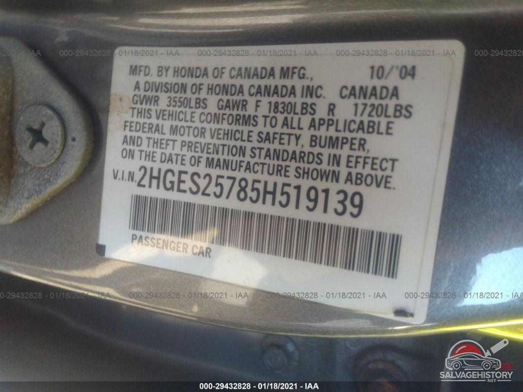 2HGES25785H519139 2005 HONDA CIVIC SDN photo no. 9