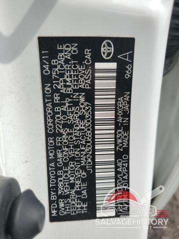 JTDKN3DU6B0303537 2011 TOYOTA PRIUS photo no. 12