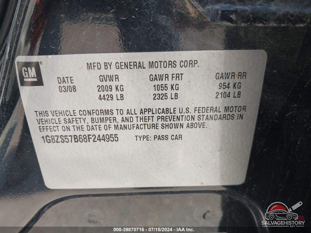 1G8ZS57B68F244955 2008 SATURN AURA photo no. 9