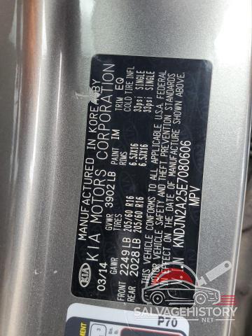 KNDJN2A25E7080606 2014 KIA SOUL photo no. 12