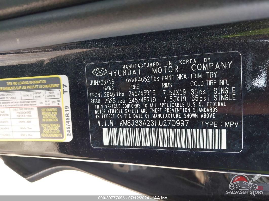 KM8J33A23HU270997 2017 HYUNDAI TUCSON photo no. 9