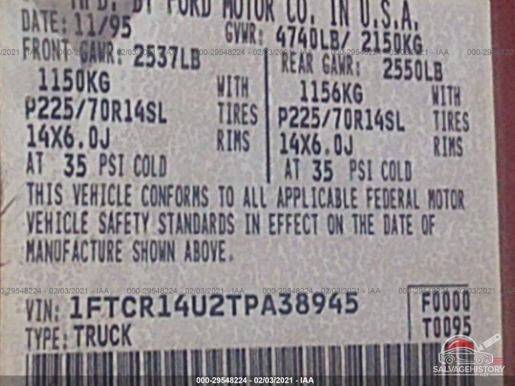 1FTCR14U2TPA38945 1996 FORD RANGER photo no. 9