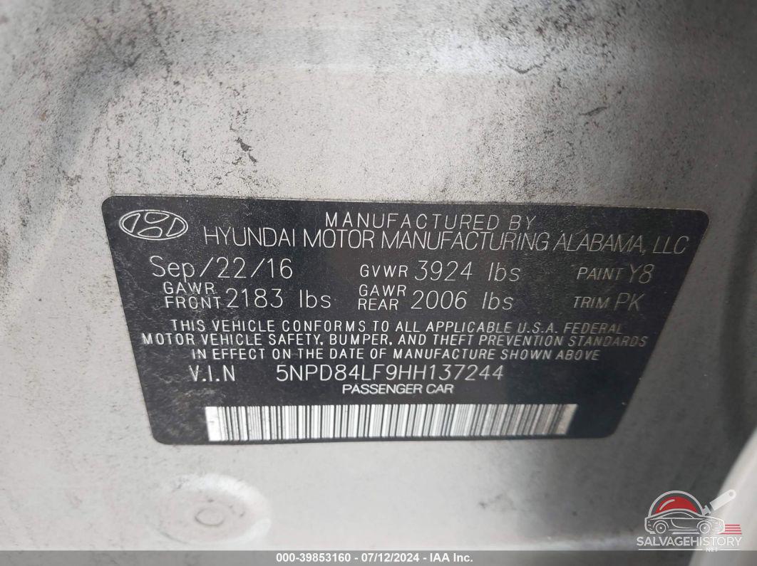 5NPD84LF9HH137244 2017 HYUNDAI ELANTRA photo no. 9