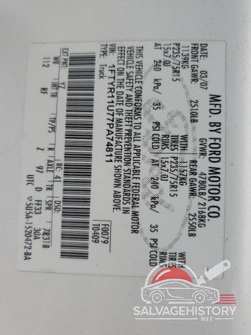 1FTYR11U77PA74811 2007 FORD RANGER photo no. 12