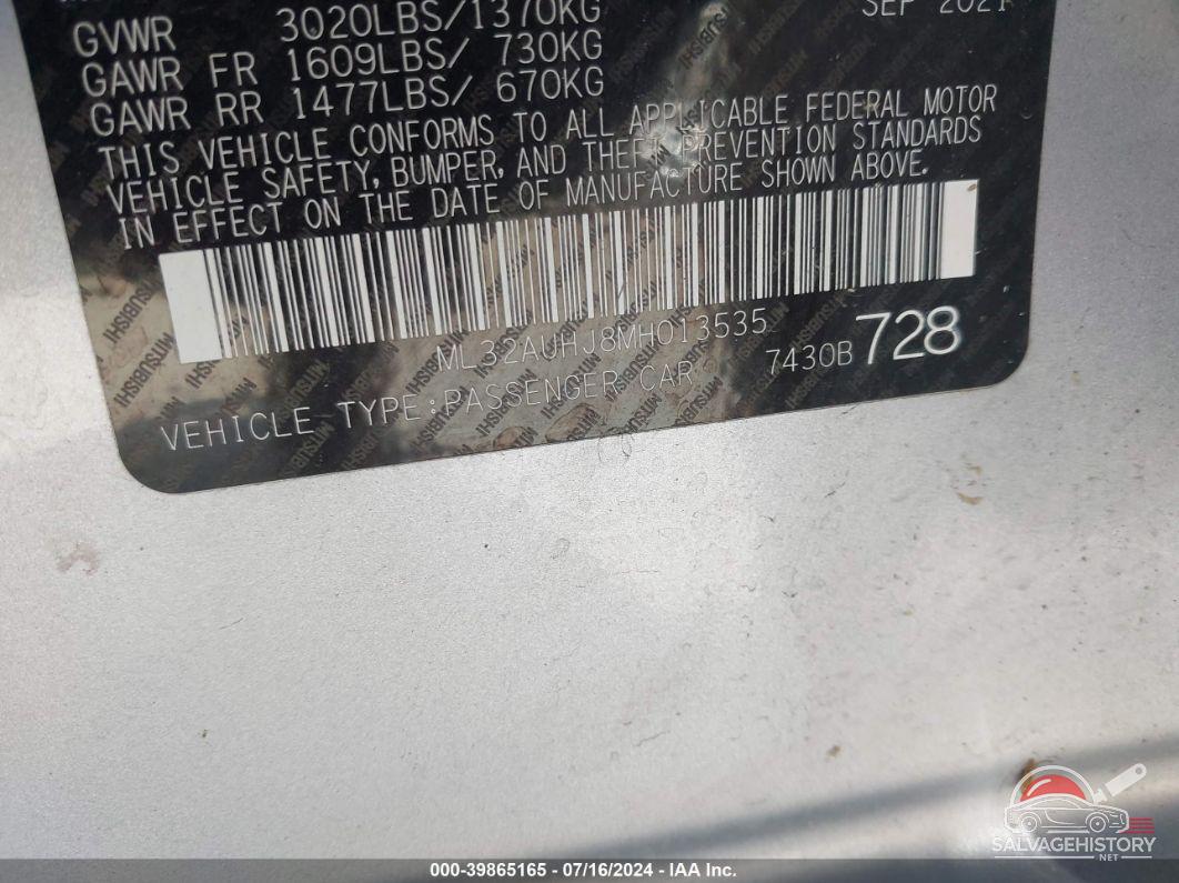 ML32AUHJ8MH013535 2021 MITSUBISHI MIRAGE photo no. 9
