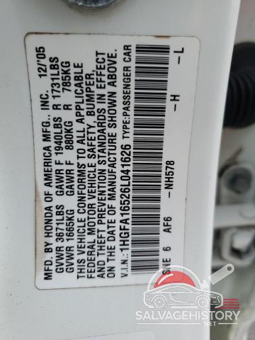 1HGFA16526L041626 2006 HONDA CIVIC photo no. 12