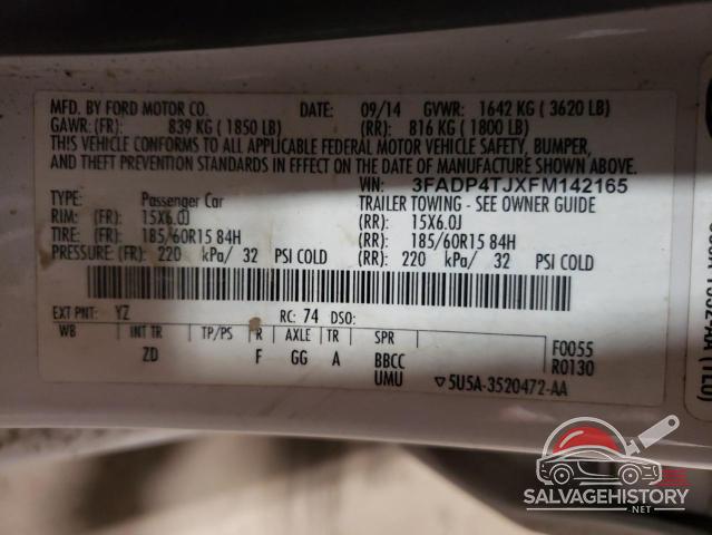 3FADP4TJXFM142165 2015 FORD FIESTA photo no. 12