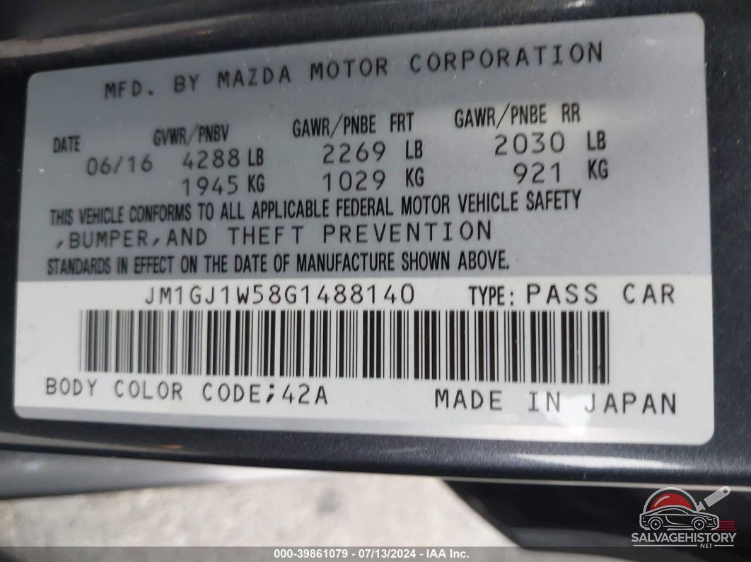 JM1GJ1W58G1488140 2016 MAZDA MAZDA6 photo no. 9