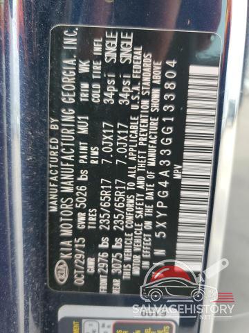 5XYPG4A33GG133804 2016 KIA SORENTO photo no. 12