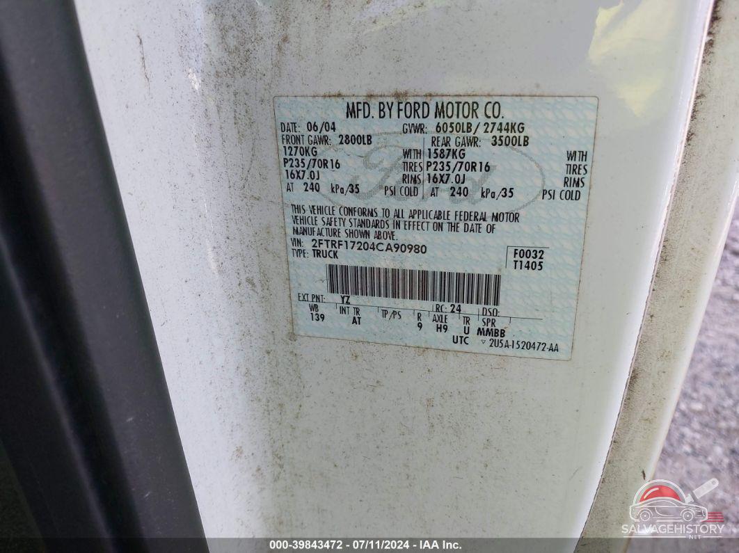 2FTRF17204CA90980 2004 FORD F-150 HERITAGE photo no. 9