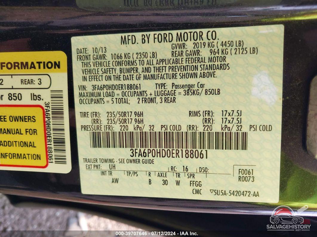 3FA6P0HD0ER188061 2014 FORD FUSION photo no. 9