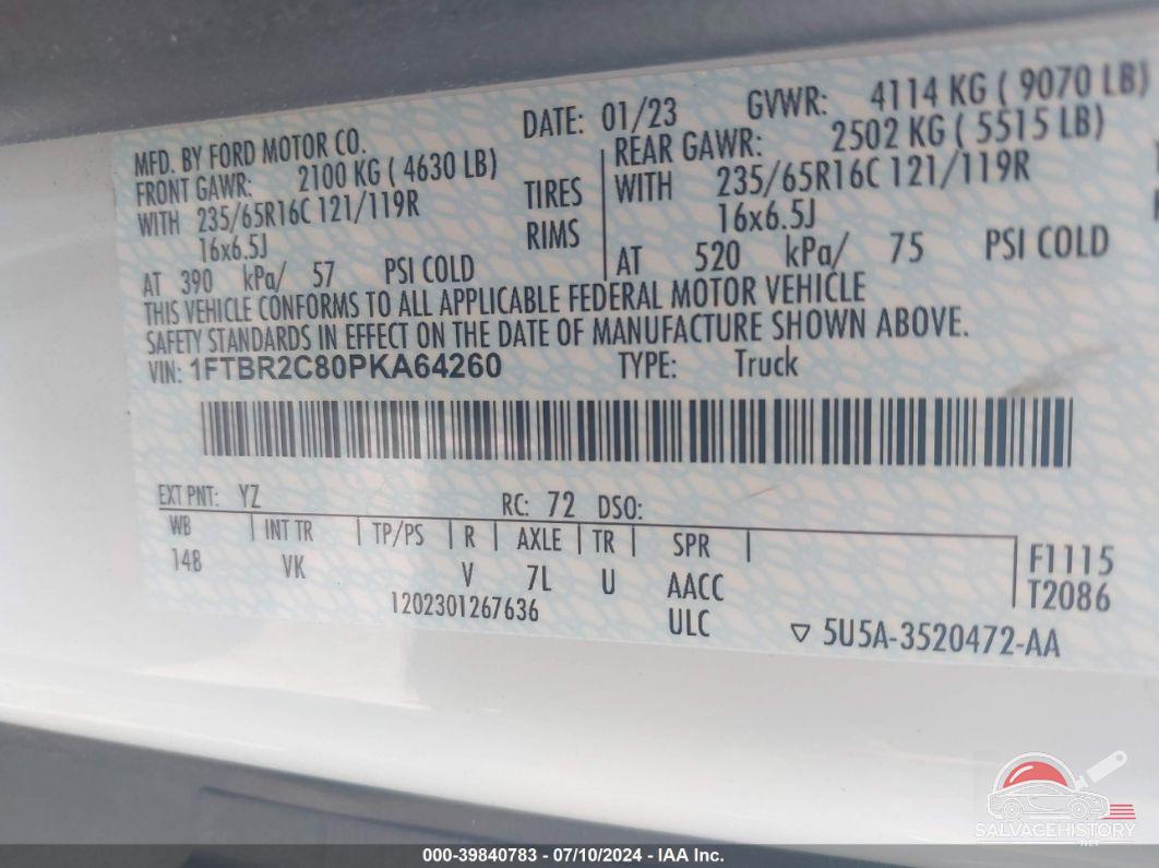 1FTBR2C80PKA64260 2023 FORD TRANSIT-250 photo no. 9