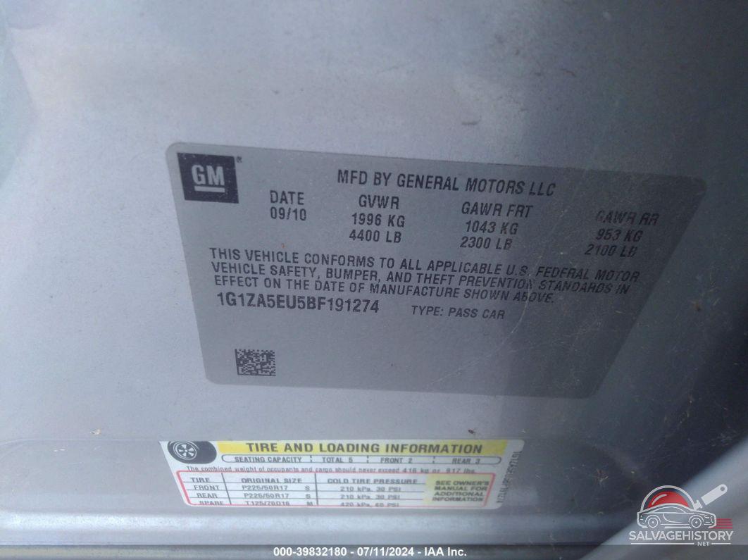 1G1ZA5EU5BF191274 2011 CHEVROLET MALIBU photo no. 9