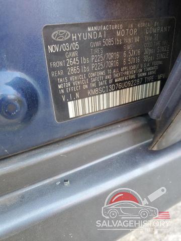 KM8SC13D76U092287 2006 HYUNDAI SANTA FE photo no. 13