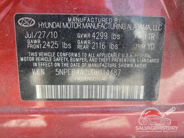 5NPEB4AC0BH114487 2011 HYUNDAI SONATA photo no. 12