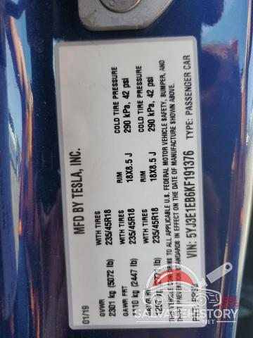 5YJ3E1EB6KF191376 2019 TESLA MODEL 3 photo no. 12