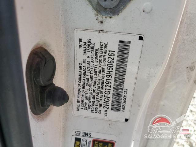 2HGFG12919H506261 2009 HONDA CIVIC photo no. 12