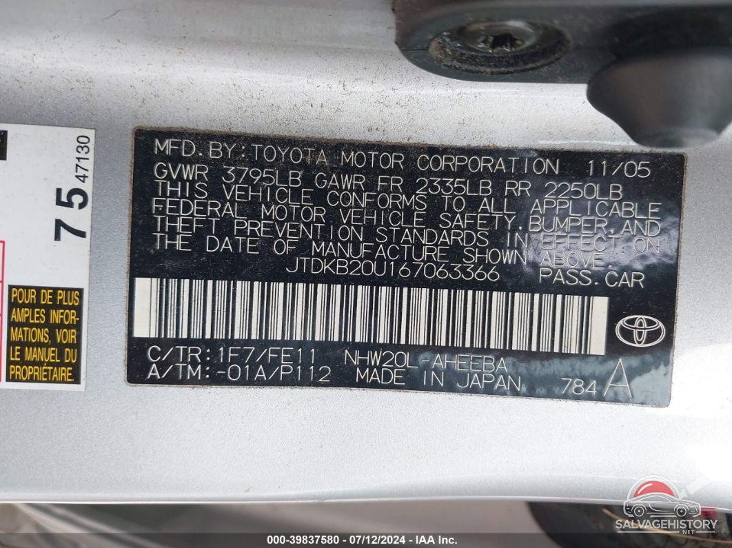 JTDKB20U167063366 2006 TOYOTA PRIUS photo no. 9
