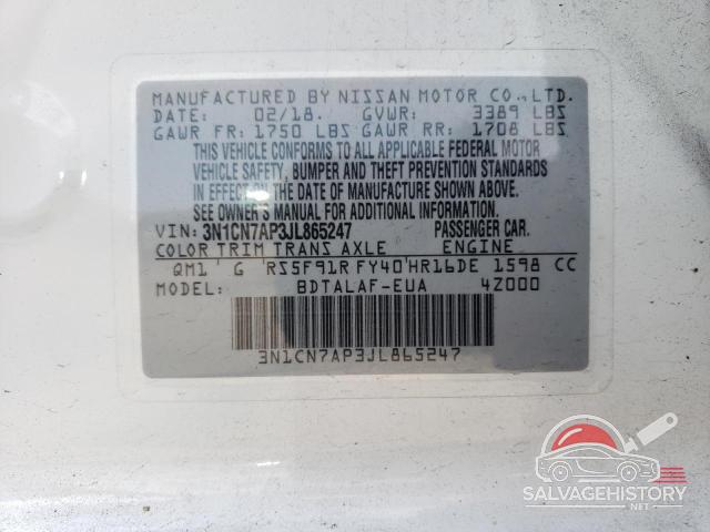 3N1CN7AP3JL865247 2018 NISSAN VERSA photo no. 12