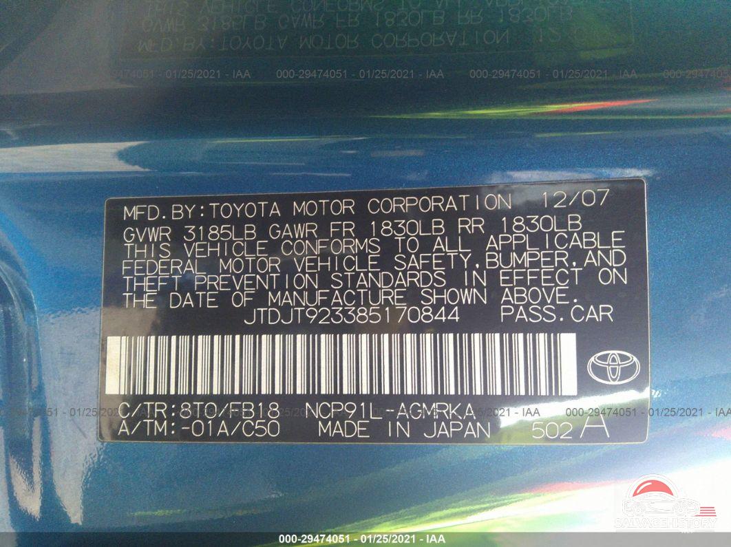 JTDJT923385170844 2008 TOYOTA YARIS photo no. 9