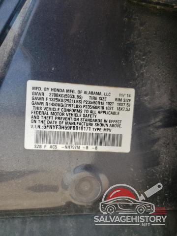 5FNYF3H59FB018171 2015 HONDA PILOT photo no. 13