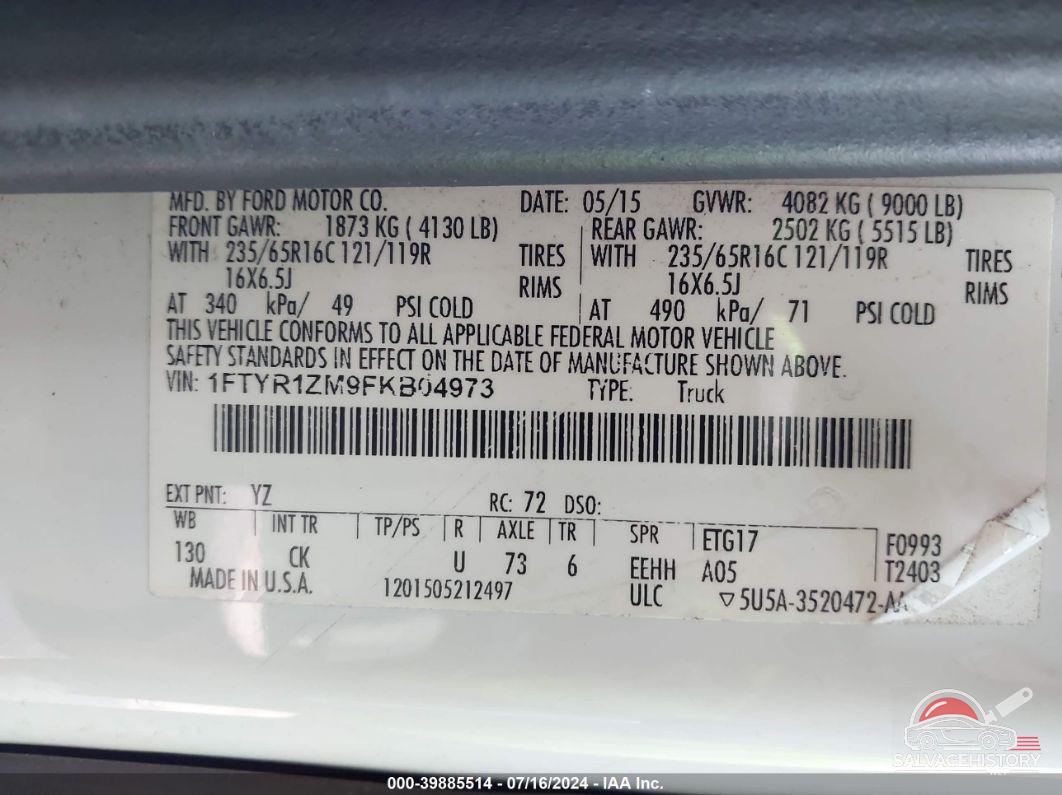 1FTYR1ZM9FKB04973 2015 FORD TRANSIT-250 photo no. 9