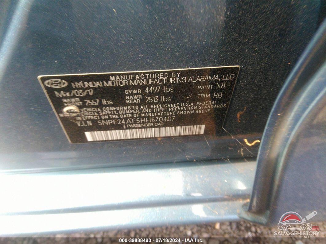 5NPE24AF5HH570407 2017 HYUNDAI SONATA photo no. 9