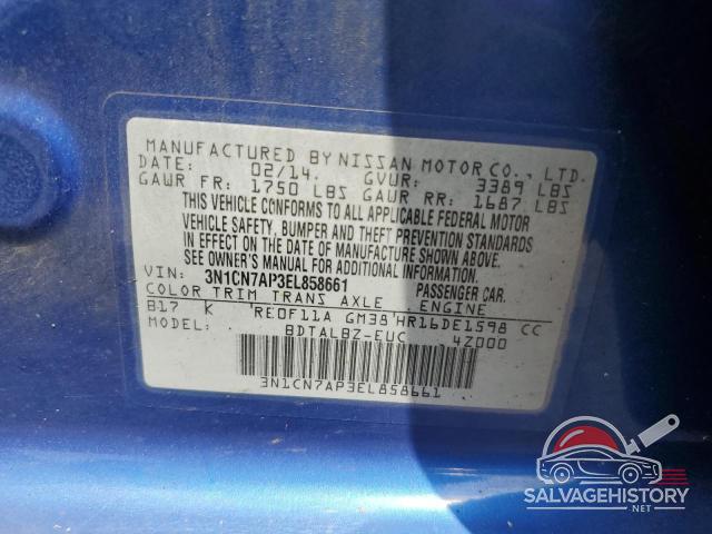 3N1CN7AP3EL858661 2014 NISSAN VERSA photo no. 12