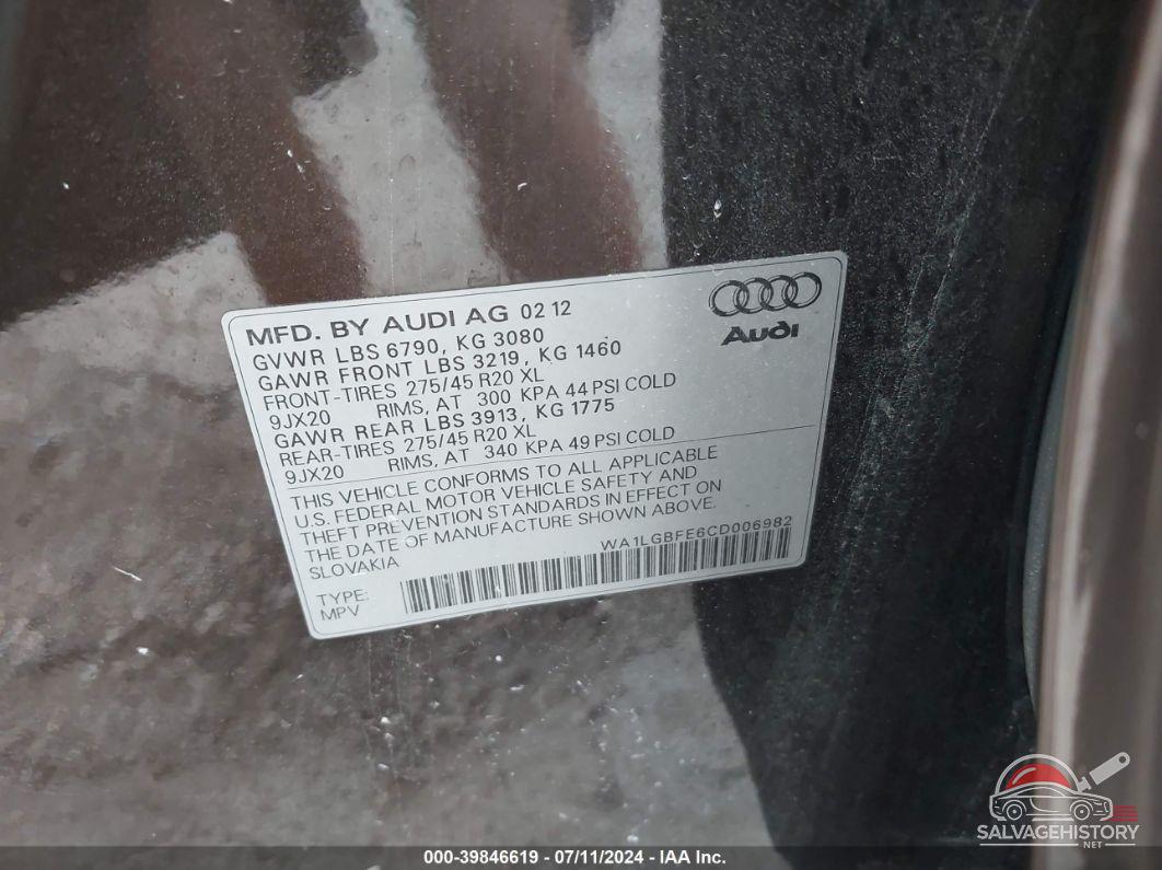 WA1LGBFE6CD006982 2012 AUDI Q7 photo no. 9