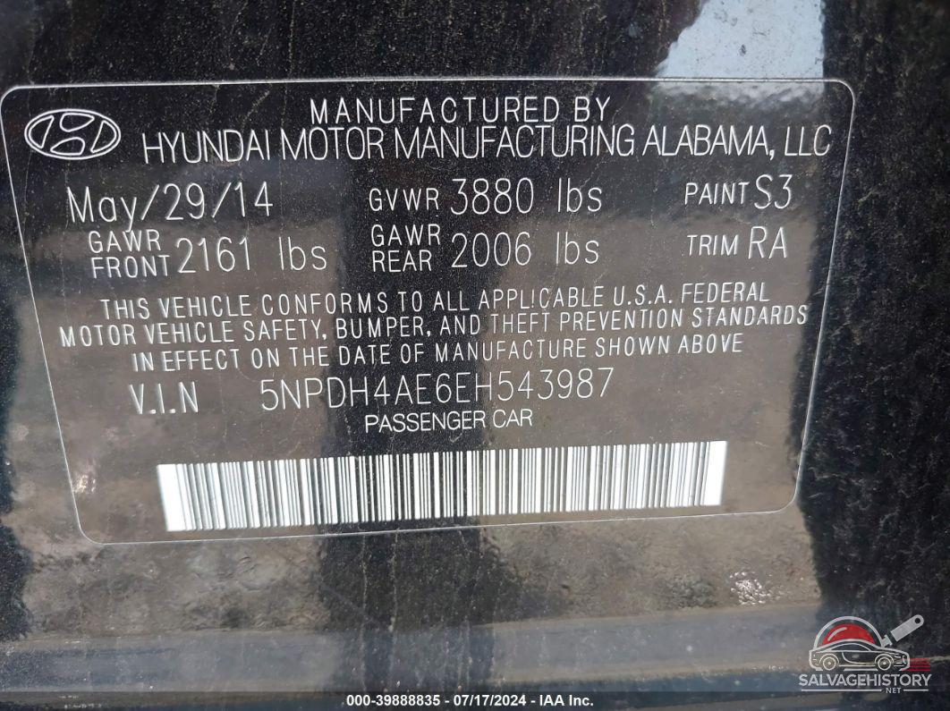 5NPDH4AE6EH543987 2014 HYUNDAI ELANTRA photo no. 9