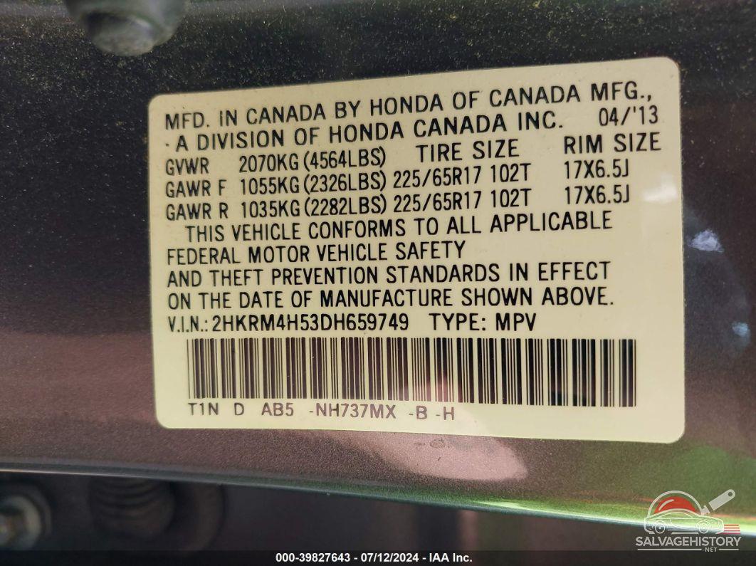 2HKRM4H53DH659749 2013 HONDA CR-V photo no. 9