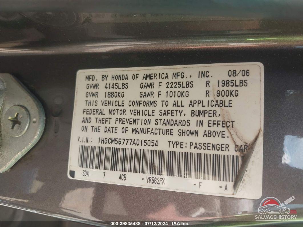 1HGCM56777A015054 2007 HONDA ACCORD photo no. 9