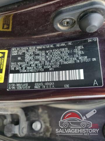 5TDDK3EH8DS231159 2013 TOYOTA HIGHLANDER photo no. 13