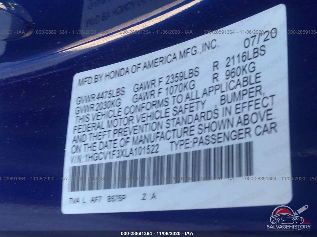 1HGCV1F3XLA101522 2020 HONDA ACCORD SEDAN photo no. 9