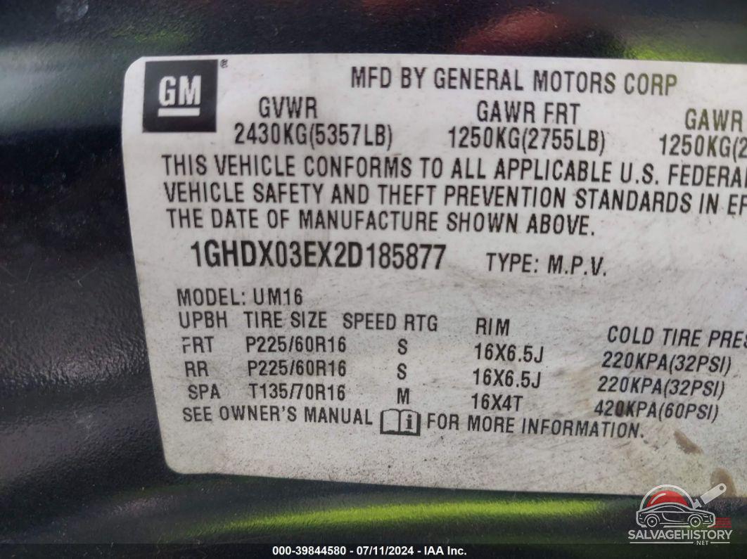 1GHDX03EX2D185877 2002 OLDSMOBILE SILHOUETTE photo no. 9