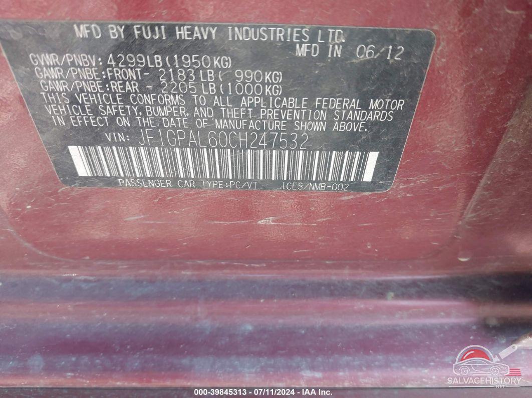JF1GPAL60CH247532 2012 SUBARU IMPREZA photo no. 9