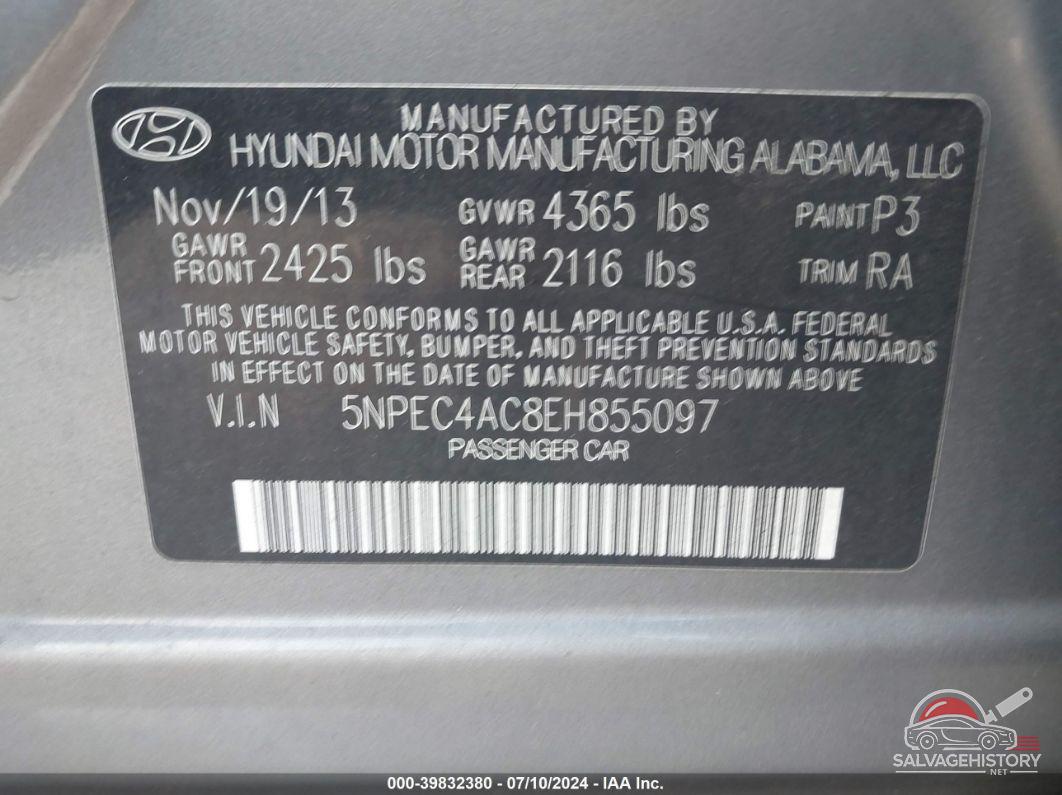 5NPEC4AC8EH855097 2014 HYUNDAI SONATA photo no. 9