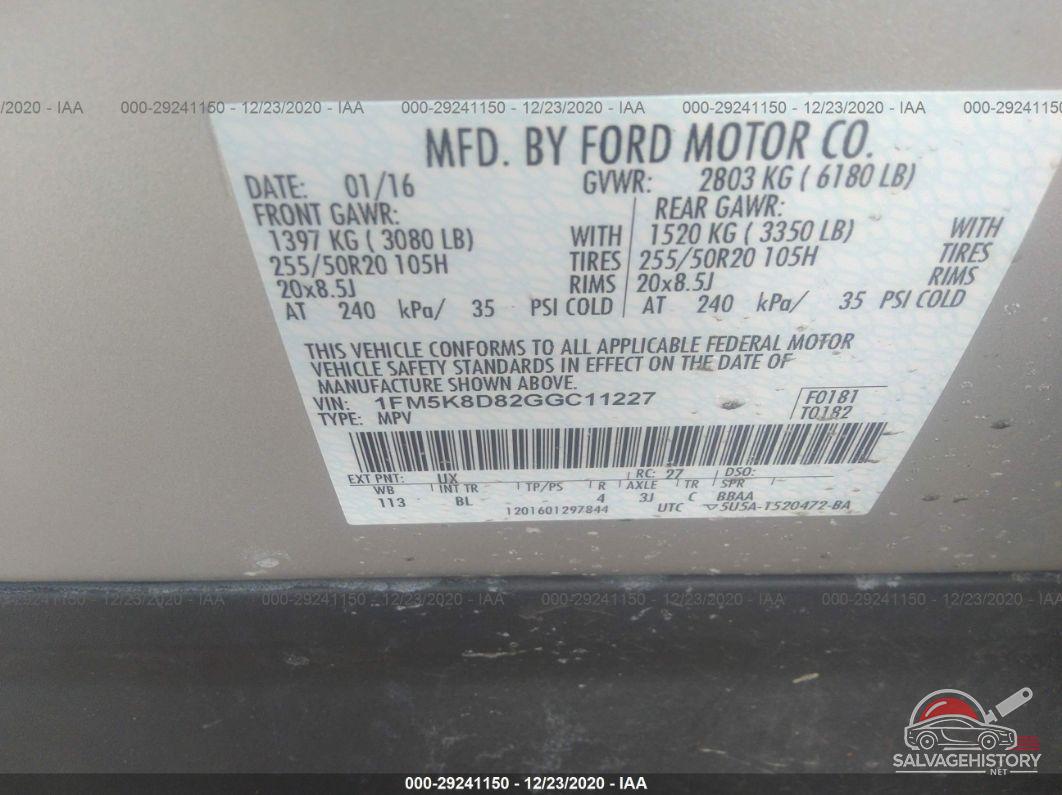 1FM5K8D82GGC11227 2016 FORD EXPLORER photo no. 9