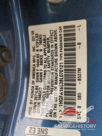 1HGFA16538L070121 2008 HONDA CIVIC photo no. 12