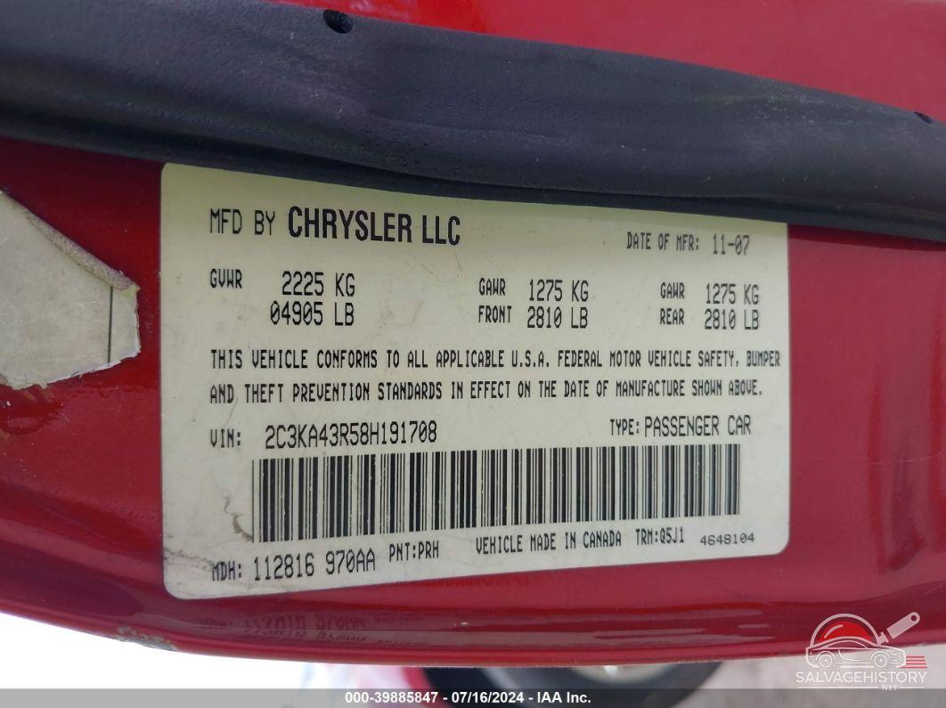 2C3KA43R58H191708 2008 CHRYSLER 300 photo no. 9