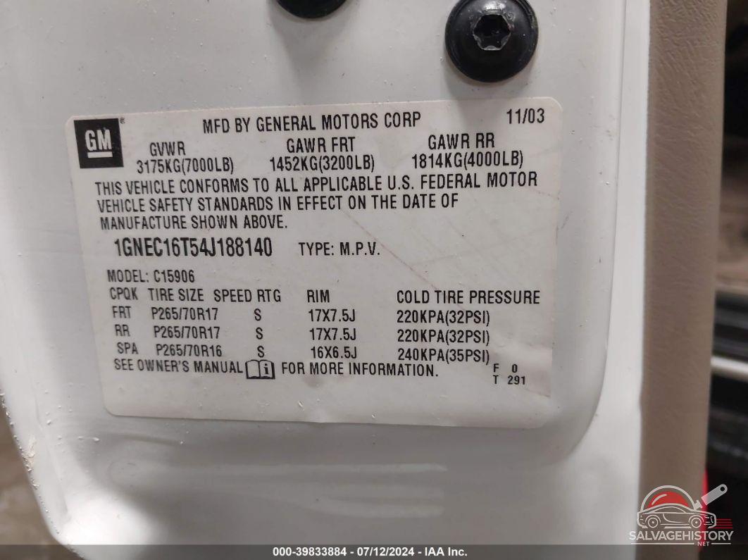 1GNEC16T54J188140 2004 CHEVROLET SUBURBAN 1500 photo no. 9