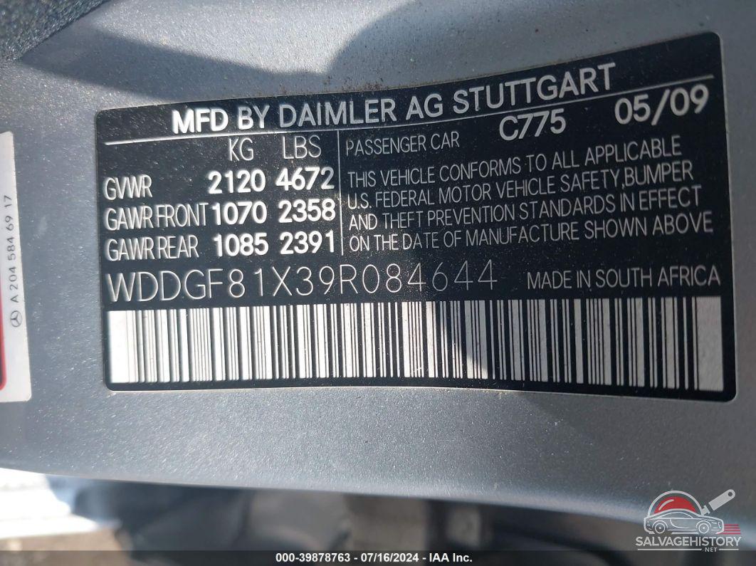 WDDGF81X39R084644 2009 MERCEDES-BENZ C 300 photo no. 9