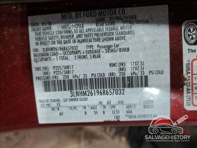 3LNHM26196R657032 2006 LINCOLN ZEPHYR photo no. 12