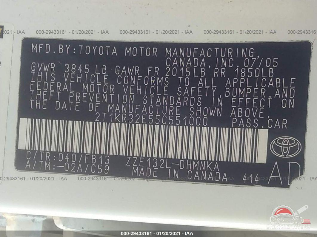 2T1KR32E55C551000 2005 TOYOTA MATRIX photo no. 9