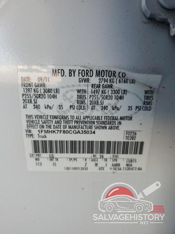 1FMHK7F80CGA35034 2012 FORD EXPLORER photo no. 13